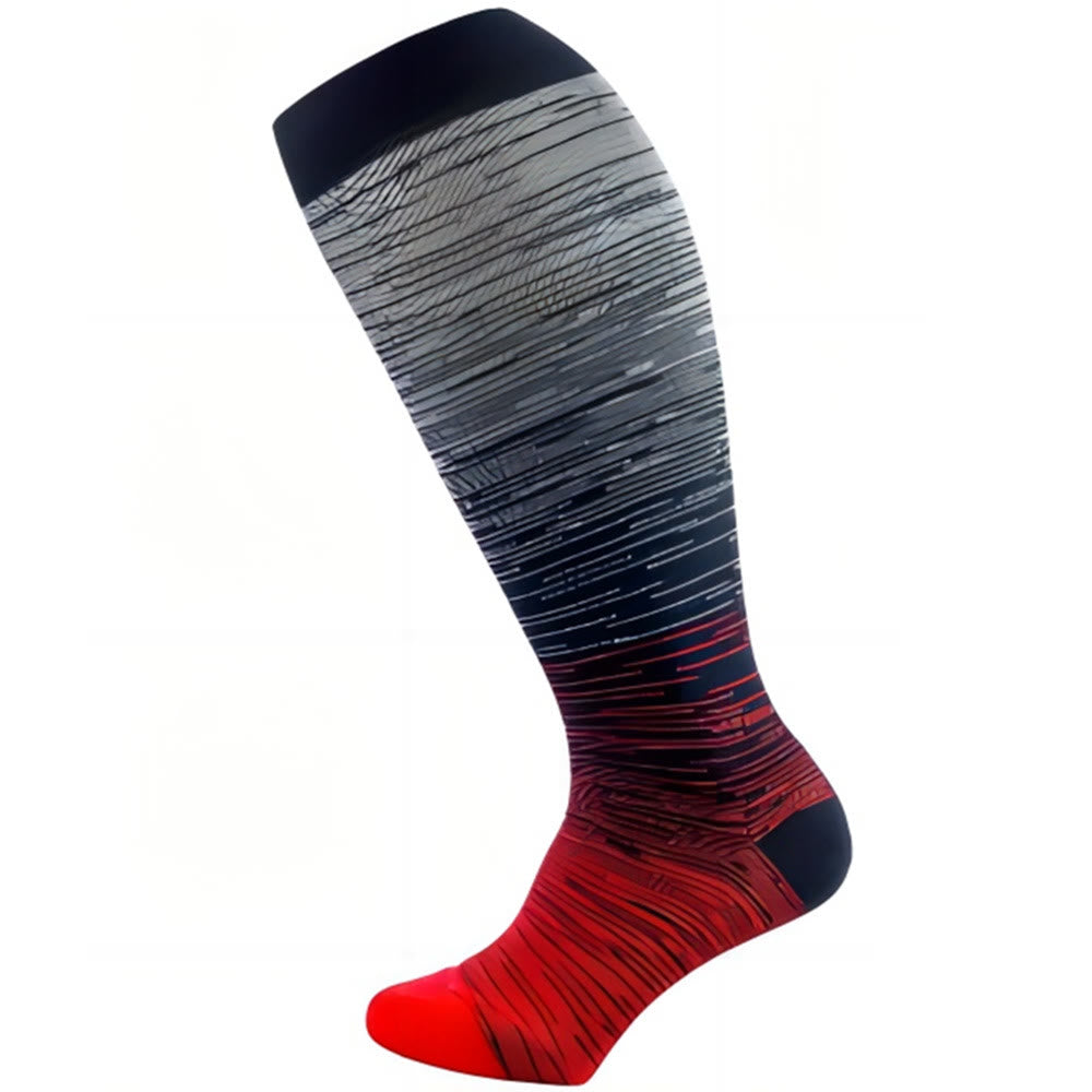 Plus Size Colorful Stripe Compression Socks - Red - 4XL - image 2