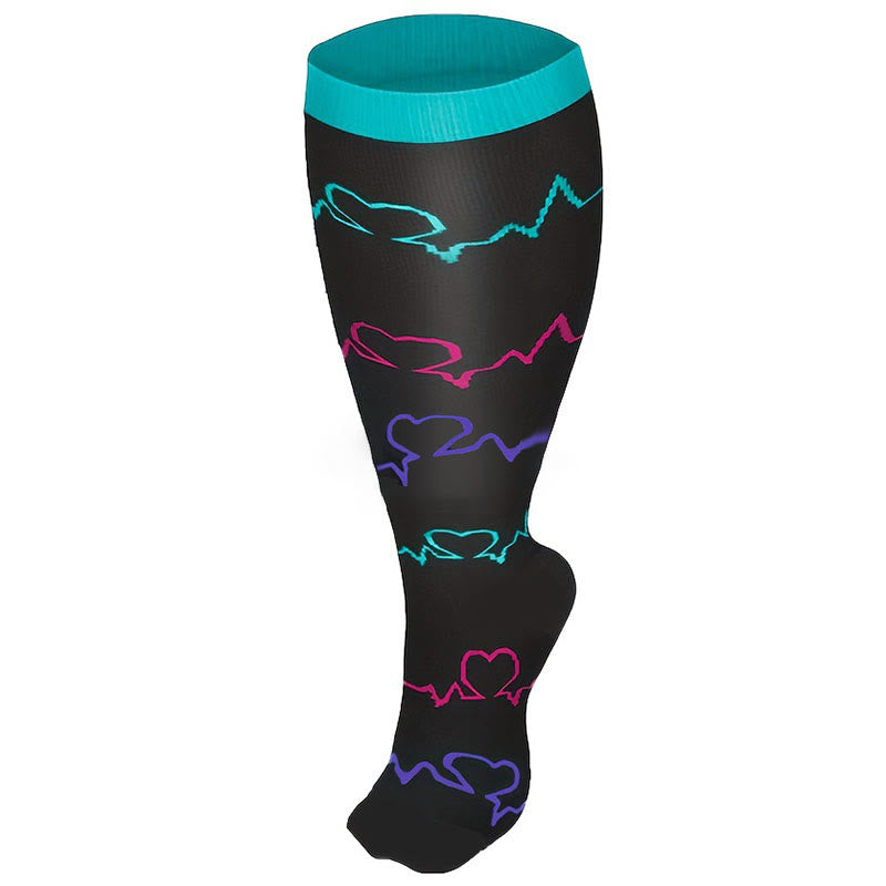 Plus Size Medical Devices Pattern Compression Socks - Black - 4XL - image 1