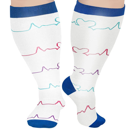 Plus Size Medical Devices Pattern Compression Socks - White - 4XL - image 4