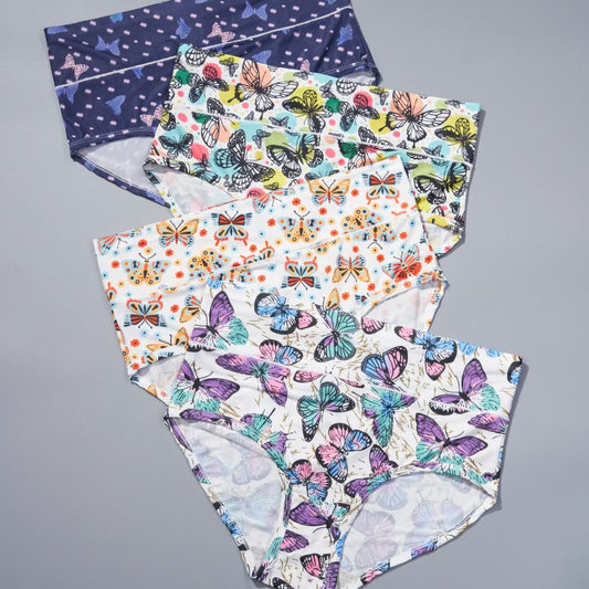 Butterfly Printed High Waist Brief(4 Packs) - Multicolor - 5XL - image 1