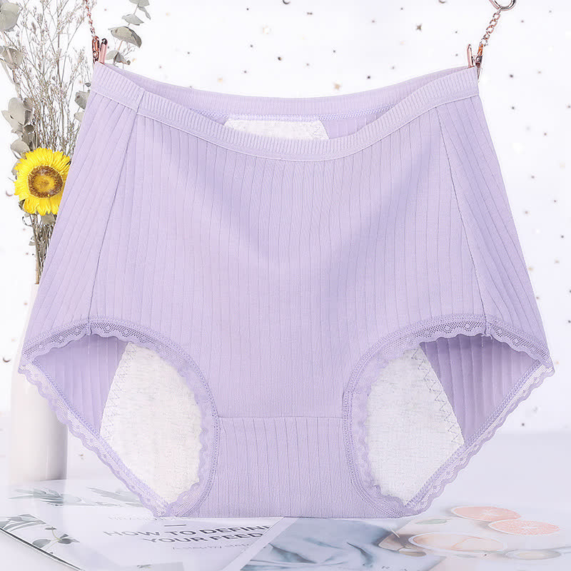 Solid Color Cotton High Waist Period Brief(3 Packs) - Purple - 6XL - image 4
