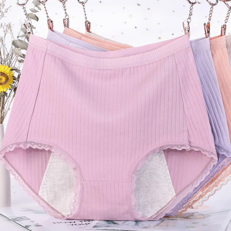Solid Color Cotton High Waist Period Brief(3 Packs) - image 1
