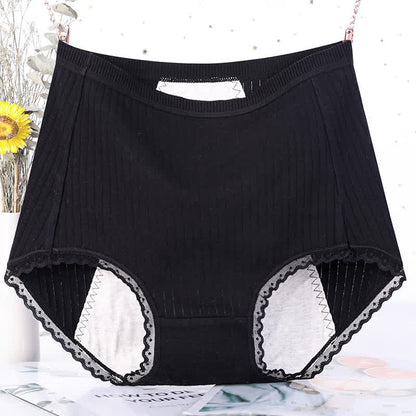 Solid Color Cotton High Waist Period Brief(3 Packs) - Black - 6XL - image 8