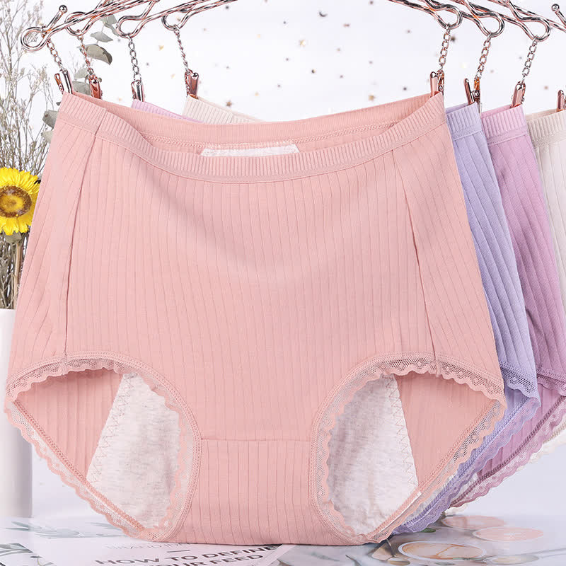 Solid Color Cotton High Waist Period Brief(3 Packs) - image 2