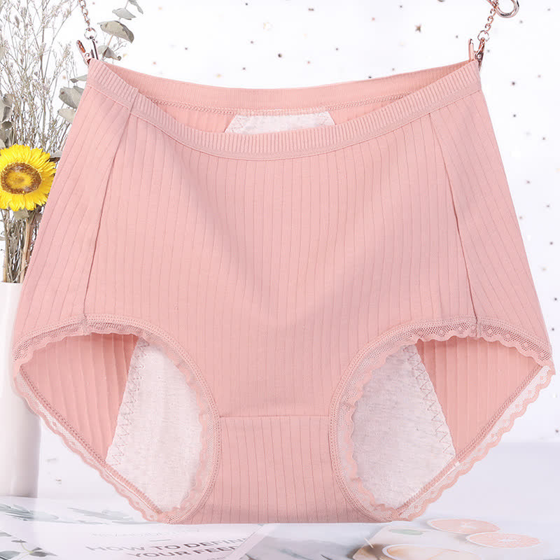 Solid Color Cotton High Waist Period Brief(3 Packs) - Pink - 6XL - image 5