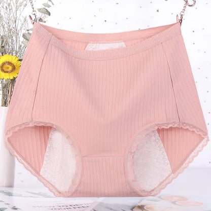 Solid Color Cotton High Waist Period Brief(3 Packs) - Pink - 6XL - image 5