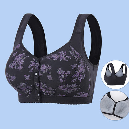 Butterfly Flower Printed Front Closure Wireless Bra - Black - 5XL - image 14