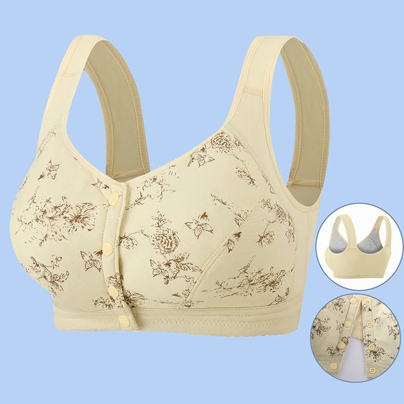Butterfly Flower Printed Front Closure Wireless Bra - Nude - 5XL - image 7