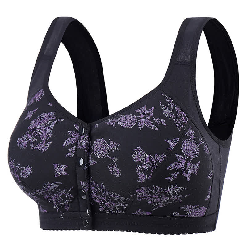 Butterfly Flower Printed Front Closure Wireless Bra - image 15