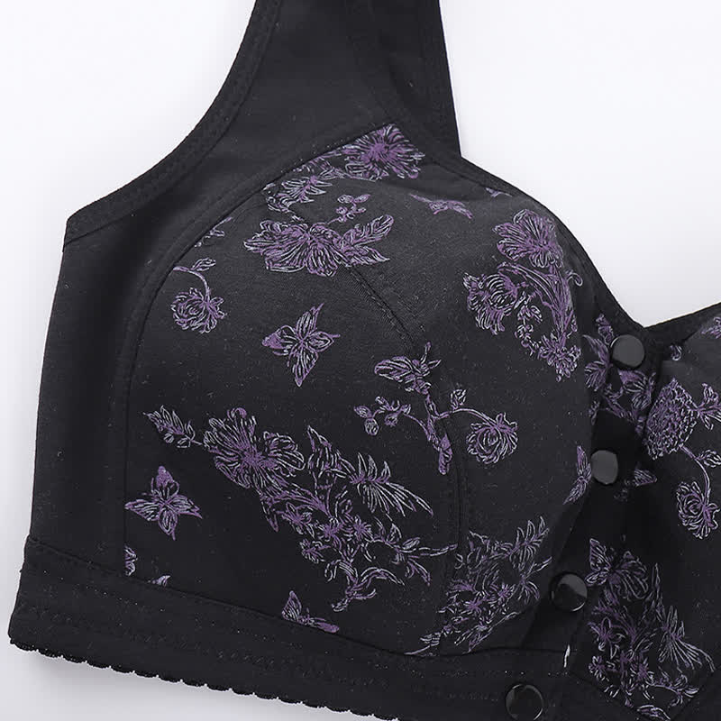 Butterfly Flower Printed Front Closure Wireless Bra - image 10