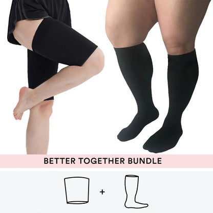 Bundle Plus Size Thigh Sleeves + Knee High Compression Socks - Black - 4XL - 7XL - image 0