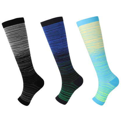 Plus Size Open Toe Line Compression Socks(3 Pairs) - Multicolor - EU43-46(US9-12) - image 1