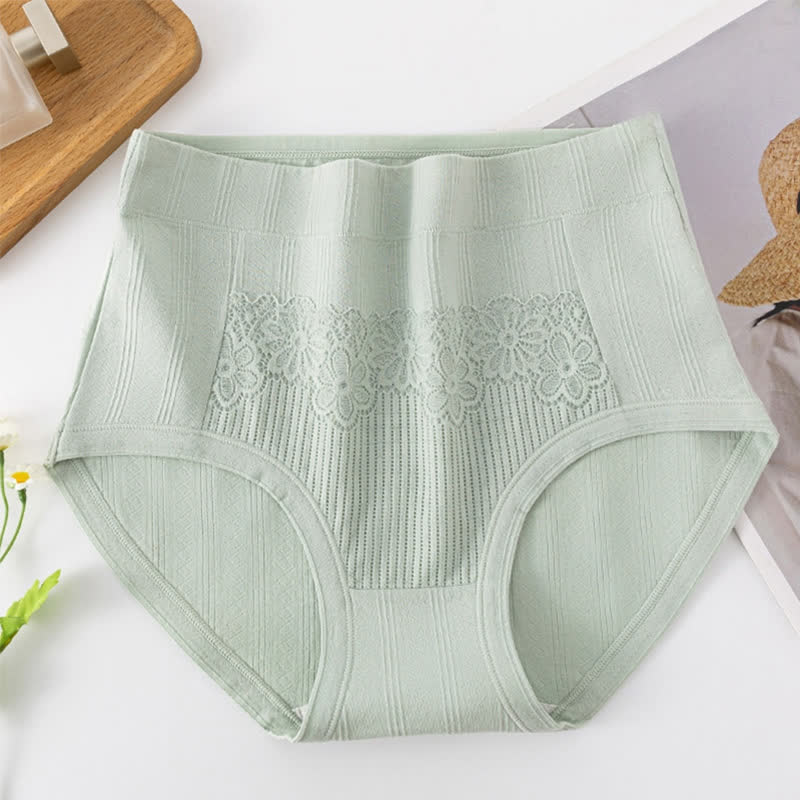 Cotton High Waist Jacquard Breathable Brief(3 Packs) - Green - 6XL - image 5