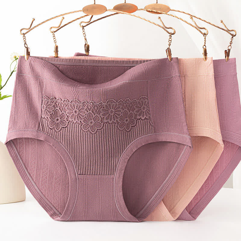 Cotton High Waist Jacquard Breathable Brief(3 Packs) - Purple+Dark Purple+Nude - 6XL - image 0