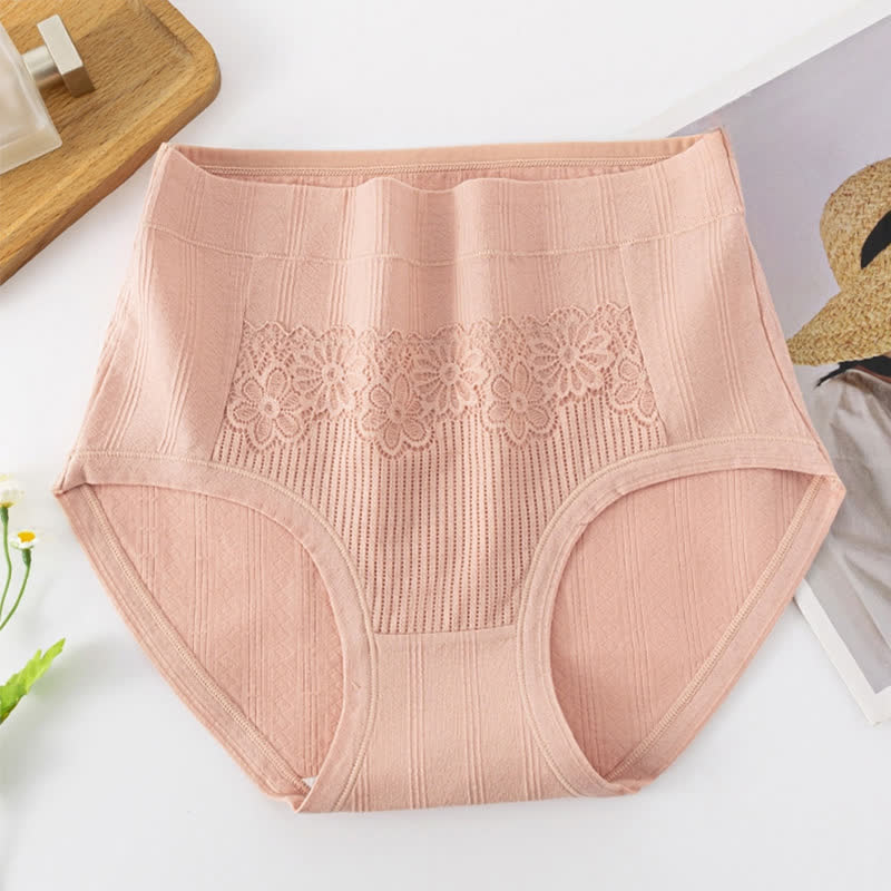 Cotton High Waist Jacquard Breathable Brief(3 Packs) - Nude - 6XL - image 7