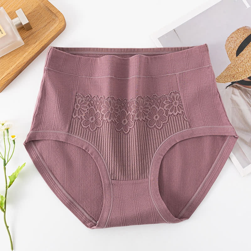 Cotton High Waist Jacquard Breathable Brief(3 Packs) - Dark Purple - 6XL - image 4