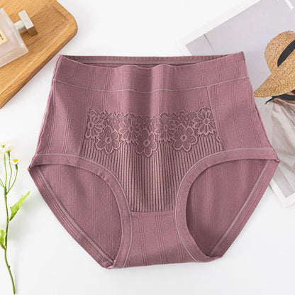 Cotton High Waist Jacquard Breathable Brief(3 Packs) - Dark Purple - 6XL - image 4