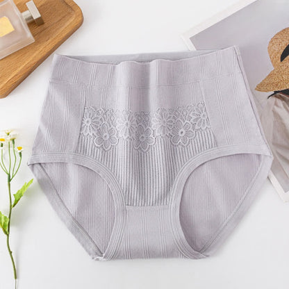 Cotton High Waist Jacquard Breathable Brief(3 Packs) - Grey - 6XL - image 6