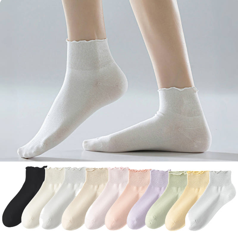 Laciness Solid Color Ankle Socks(10 Pairs) - Multicolor - EU36-40(US3-7) - image 0