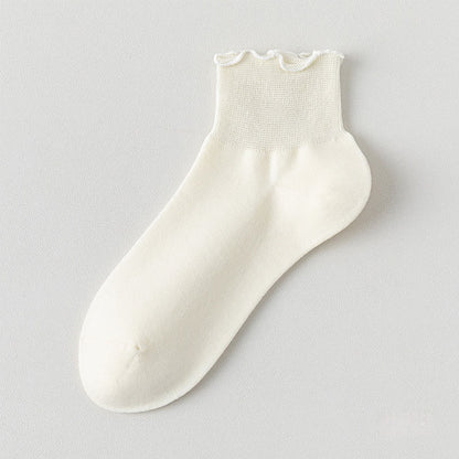 Laciness Solid Color Ankle Socks(10 Pairs) - Beige - EU36-40(US3-7) - image 11