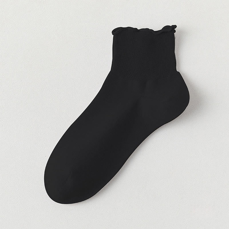 Laciness Solid Color Ankle Socks(10 Pairs) - Black - EU36-40(US3-7) - image 9