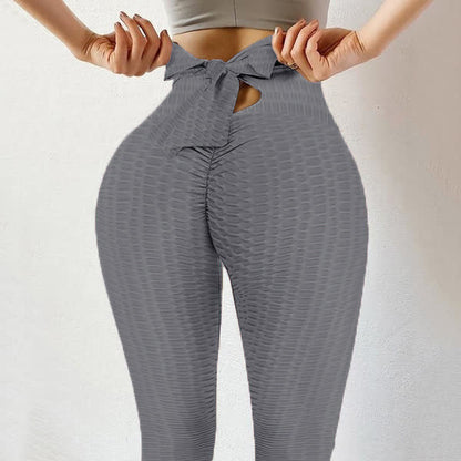 Bow Bubble Butt Lifting Sports Legging - Dark Grey - 3XL - image 7