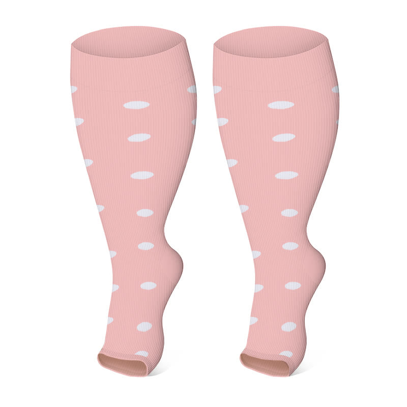 Plus Size Polka Dots Open Toe Compression Socks(3 Pairs) - image 1