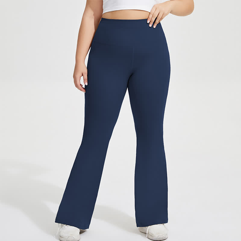 Solid Color Stretchy Yoga Flare Pants - Navy Blue - 4XL - image 8