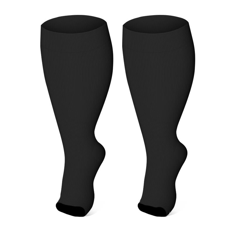 Plus Size Solid Color Open Toe Compression Socks(3 Pairs) - image 3