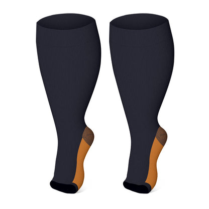 Plus Size Solid Color Open Toe Compression Socks(3 Pairs) - image 3