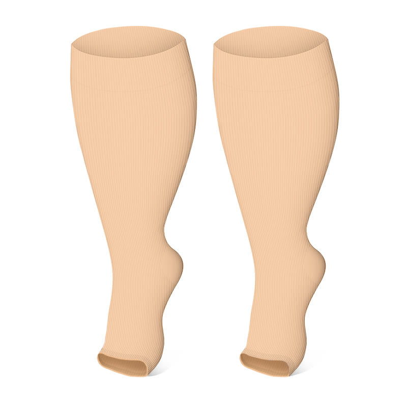 Plus Size Solid Color Open Toe Compression Socks(3 Pairs) - image 1