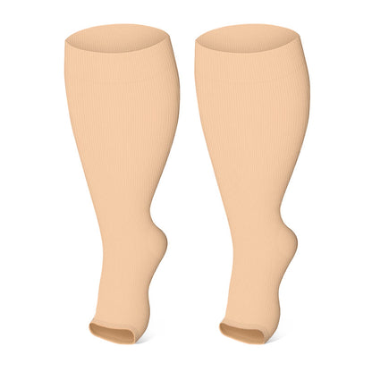 Plus Size Solid Color Open Toe Compression Socks(3 Pairs) - image 1