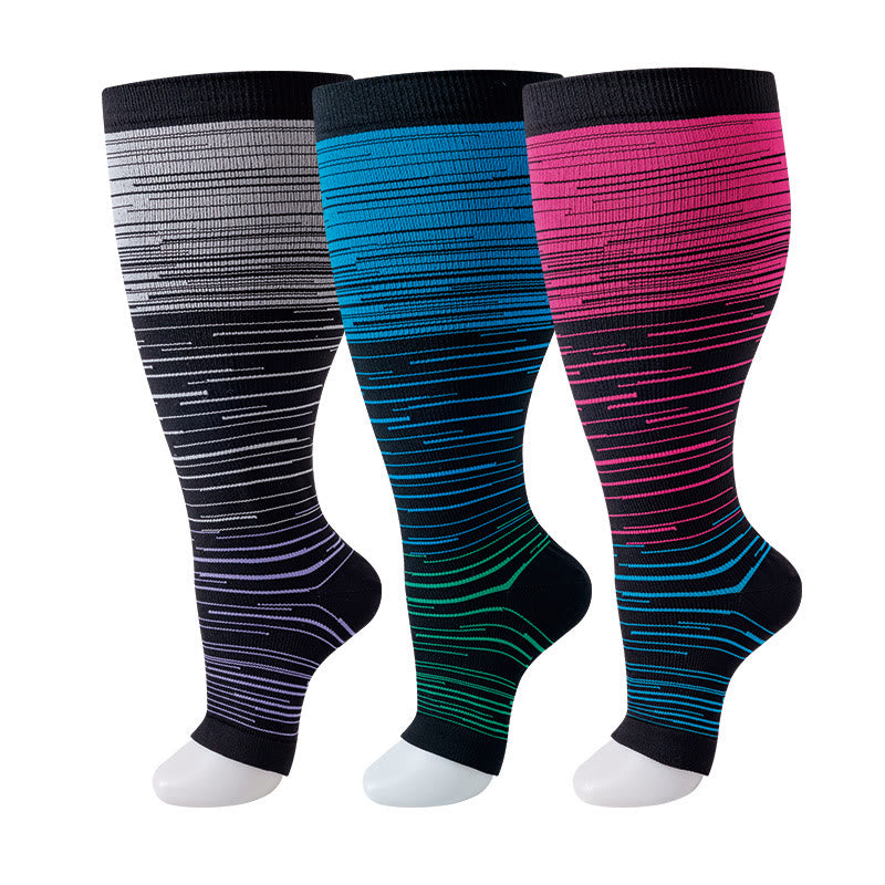 Plus Size Open Toe Compression Socks(3 Pairs) - Multicolor - 4XL - image 1