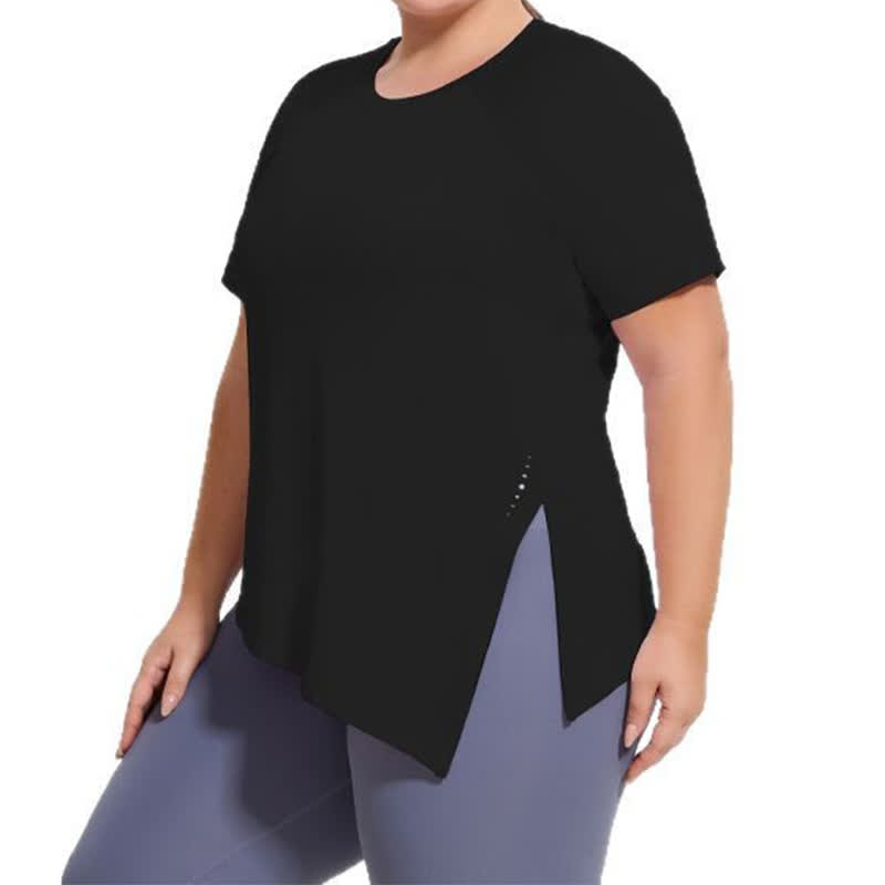 Plus Size Split Hem Yoga Workout Short Sleeve Top - image 6