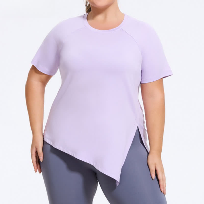 Plus Size Split Hem Yoga Workout Short Sleeve Top - image 1