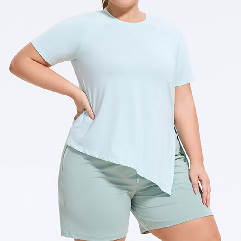 Plus Size Split Hem Yoga Workout Short Sleeve Top - Mint - 4XL - image 2