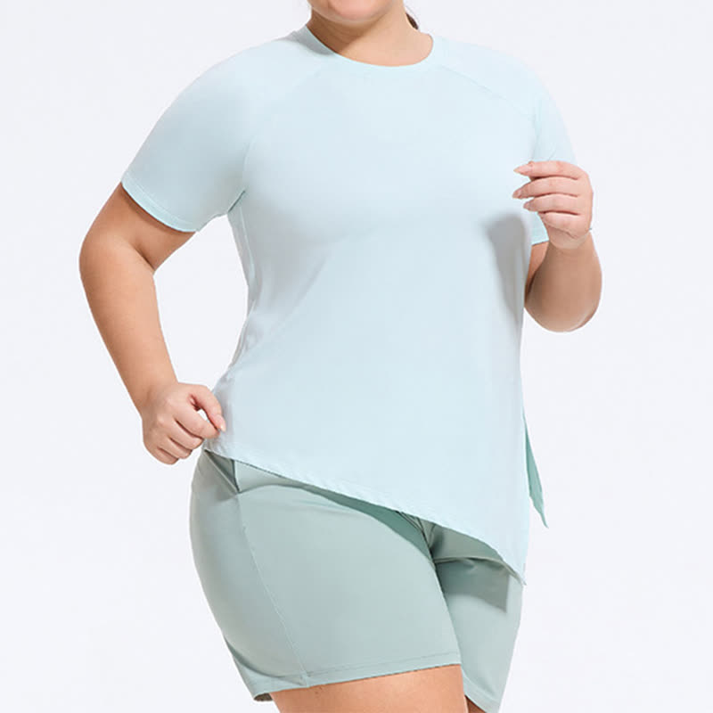 Plus Size Split Hem Yoga Workout Short Sleeve Top - image 4