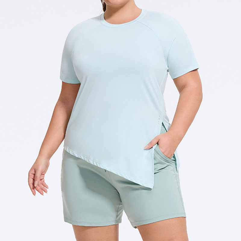 Plus Size Split Hem Yoga Workout Short Sleeve Top - image 3