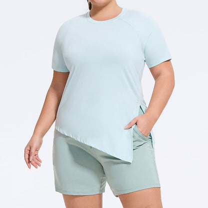 Plus Size Split Hem Yoga Workout Short Sleeve Top - image 3