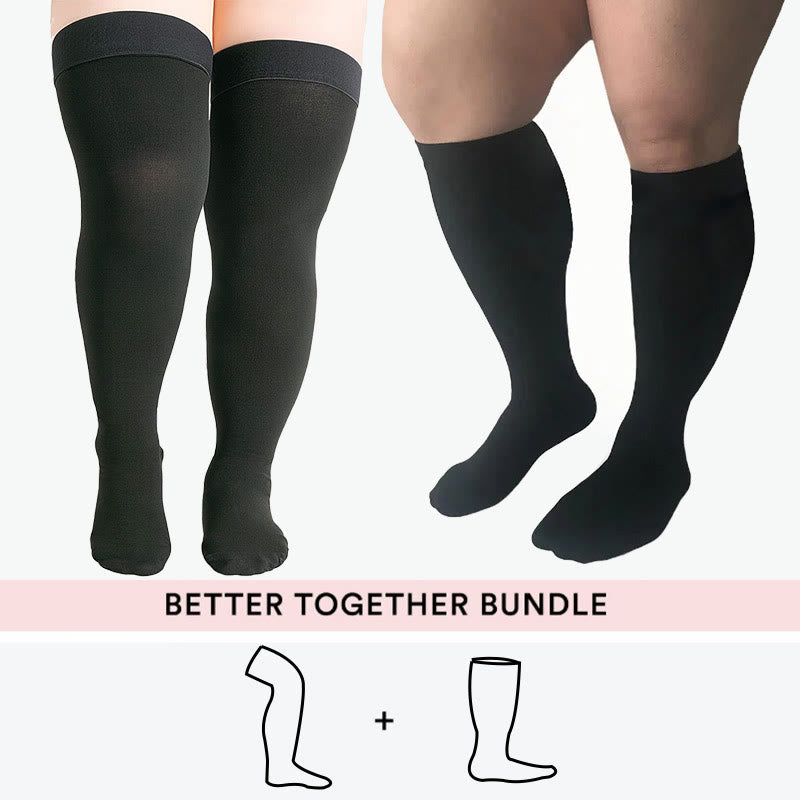 Bundle Plus Size Thigh High + Knee High Compression Socks - Black - 4XL - 7XL - image 0