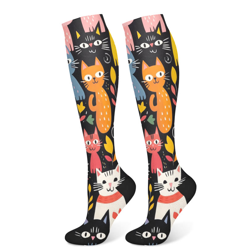 Cartoon Cat Compression Socks(3 Pairs) - Black(1 Pair) - S/M - image 6