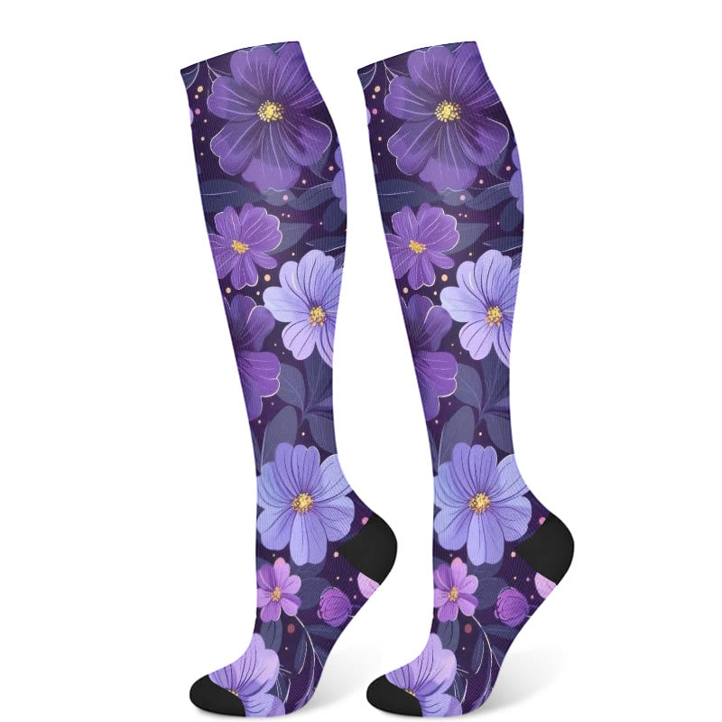 Purple Flower Series Compression Socks(3 Pairs) - Dark Purple(1 Pair) - S/M - image 5