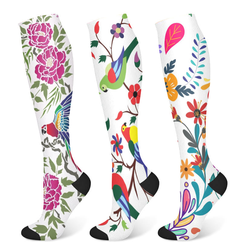 Flower Parrot Compression Socks(3 Pairs)