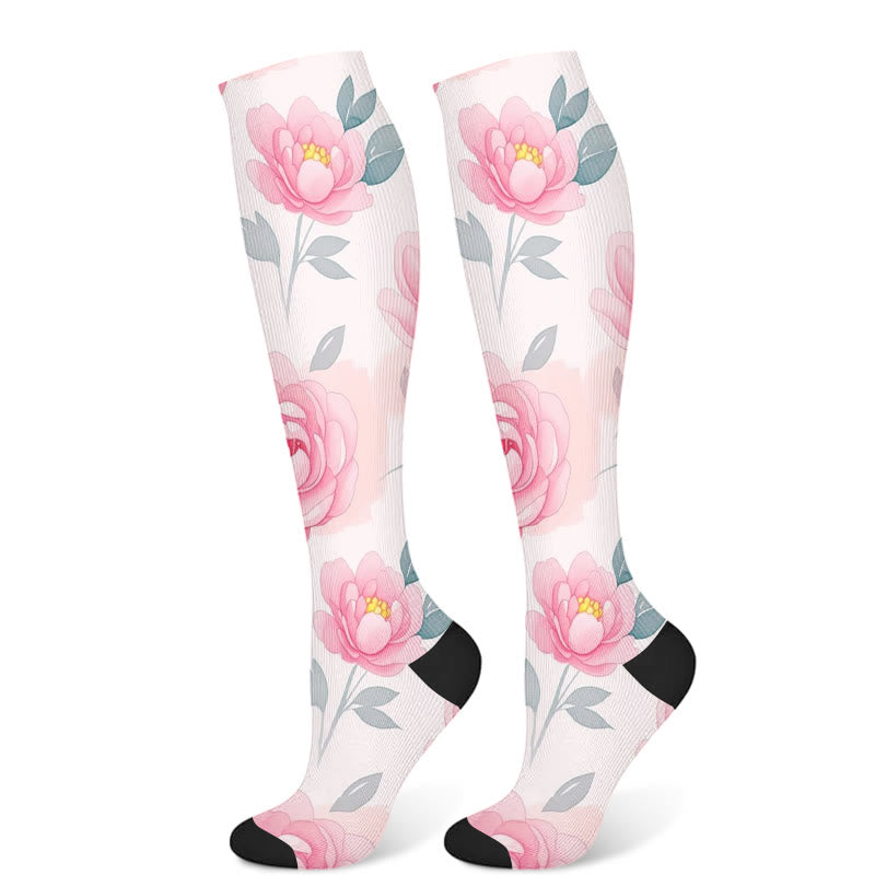 Yellow Pink Blooming Flower Compression Socks(3 Pairs) - Pink(1 Pair) - S/M - image 8