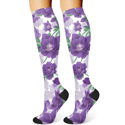 Purple Flower Series Compression Socks(3 Pairs) - image 4