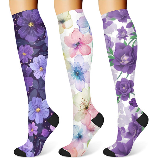Purple Flower Series Compression Socks(3 Pairs) - image 1