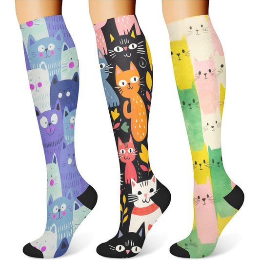 Cartoon Cat Compression Socks(3 Pairs) - image 1