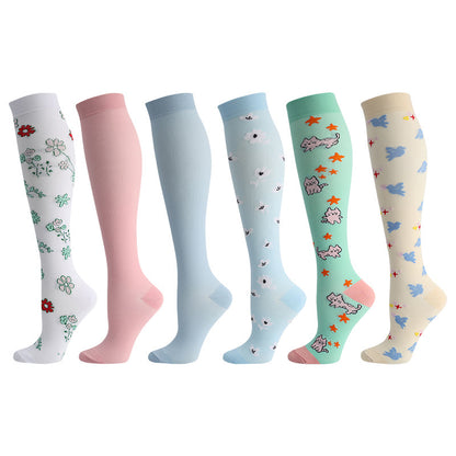 Cute Cat Bird Flowers Compression Socks(6 Pairs) - Multicolor - EU40-46(US7-12) - image 1