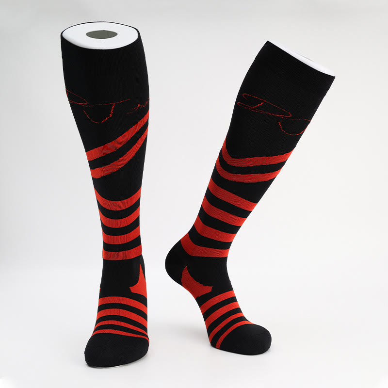 Letter Stripes Compression Socks(5 Pairs) - Red - EU40-46(US7-12) - image 1