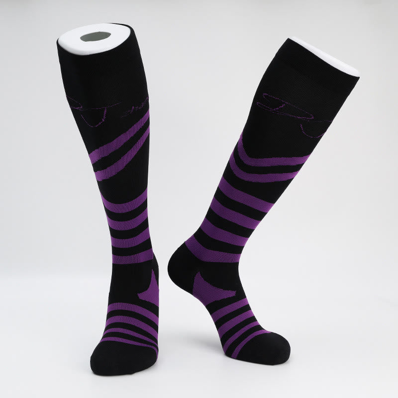 Letter Stripes Compression Socks(5 Pairs) - Purple - EU40-46(US7-12) - image 3